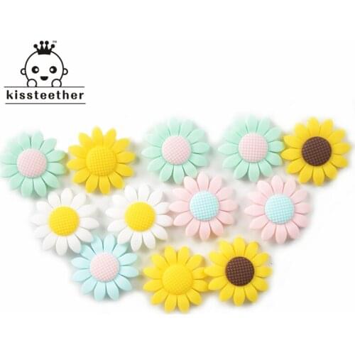 18pcs New Product Sunflower Bead Made From Food Grade Silicone With Baby Teether Bracelet/necklace DIY Fashion Silicone Pendant