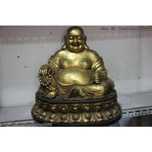 24 Chinese Buddhism Copper Bronze Gild Happy Maitreya Rohan Monk Buddha Statue