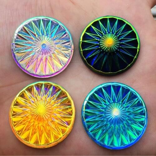 40pcs 30mm AB Round Rhinestones Appliques Flatback Crystal Stones Sew On Scrapbook Beads Strass -E79*5