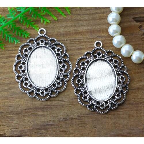 7 pcs Fit 18x25mm Cabochon Setting Antique Silver Color Plated Oval Cameo Base Blank Tray Zinc Alloy Lace