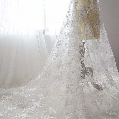 Flower Embroidery Lace Fabric Tulle Fabric For Wedding Dress Clothing Designer Fabric