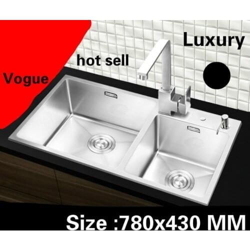 Free shipping Apartment high quality kitchen manual sink double groove 304 stainless steel hot sell 780x430 CM