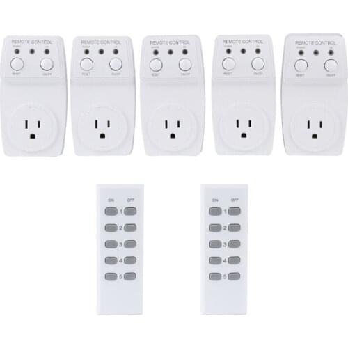 ESPLENTY Wireless Switch Remote Electrical Socket Plug US（5 Socket + 2 Remote