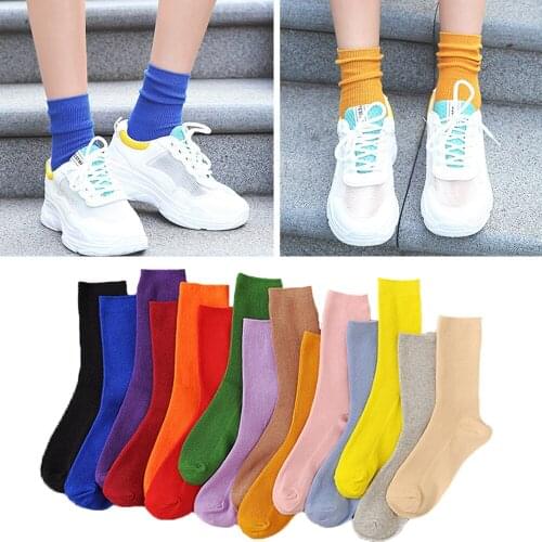 Colorful Harajuku Women Cotton Socks Fluorescent Candy Color Korean Purple Yellow Black Designer Skateboard Cool Cute Sock Gift