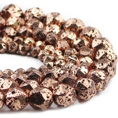 6/8/10/12mm Red Bronze Faceted Round Natural Volcanic Lava Stone Spacers Loose Beads For Jewelry Making DIY Bracelet Wholesale