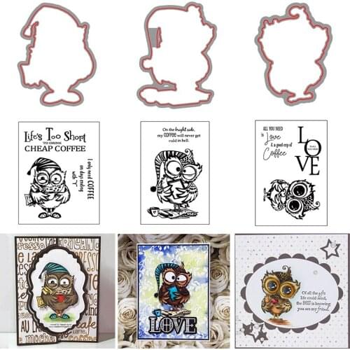 Lively Owls Coffee Cup Metal Cutting Dies match Clear Stamps Warm Sentences Lifes Too Short To Drink Cheap Coffee DIY 2020 New