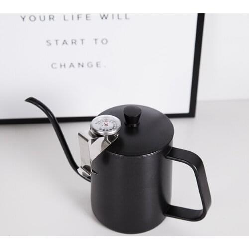Thin Mouth Drip Coffee Pot Pour Over Thermometer Gooseneck Drip Long Spout Coffee Pot Thickened Vaso Cafe Household Goods DG50CP
