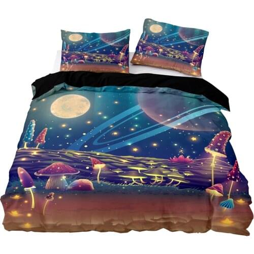 Cartoon Style Mushroom And Moon Pattern Duvet Cover Set With Pillowcase,200x200 Quilt Cover,245×210 Blanket Cover,Bedding Set