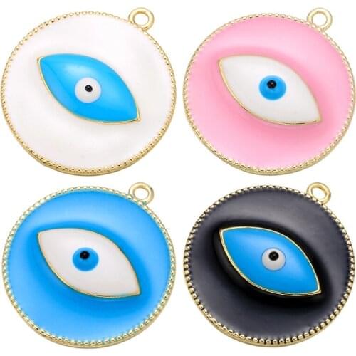 Round gold enamel Pendant charms colorful eye beads initial pendants diy accessories for jewelry making ornament decoration