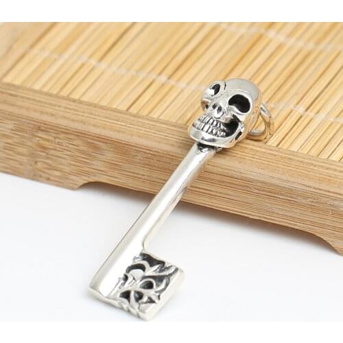 Handcrafted 925 Silver Skull Key Pendant vintage sterling silver Key pendant man LOVE pendant
