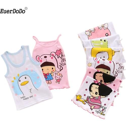 Summer Kids Singlets Cartoon Tank Tops For Girls Boys Underwear Model Girl Cotton Undershirt