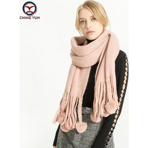 CHING YUN New winter pure cashmere fringed ball decorative scarf fashion woman warm scarf lady shawls wholesale La bufanda