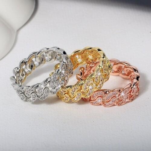 New Bling Gold Rose Gold Silver Color Chain Ring with Zircon Stone for Women Wedding Engagement Rings Fashion Diamond Jewelry