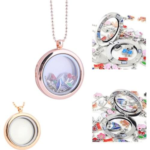Living Memory Floating Charm Round Glass Locket Pendant Necklace Fashion Jewelry