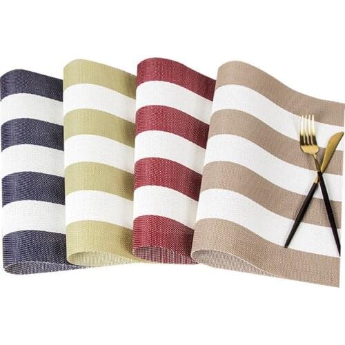 Teslin Stripe Table Placemats Stain Resistant Anti-slip Rectangle PVC Coaster Table Pad Mats Home Decor Vinyl placemats 30x45cm
