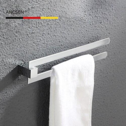 Bathroom Swivel Towel Bar Copper Material , 2-Arm Swing Hanger Towel Rack with Hook Space Saving Wall Mount Rotating Towel Rail