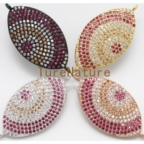 Gold Electroplated Evil Eye Double Bails Connectors Turkish Crystal CZ Zircon Charm 16.3*32 mm PC4877