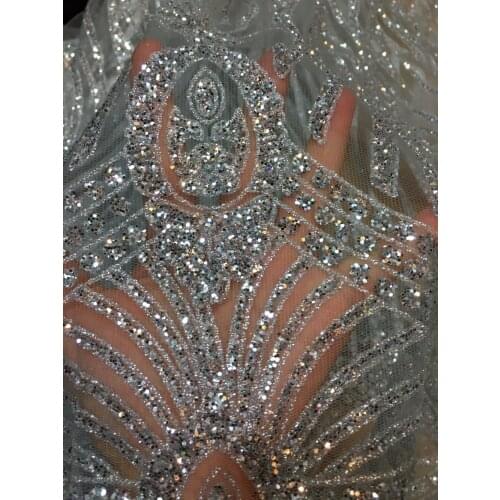 Glued glitter powder mesh tulle sequins lace fabric for party / evening / wedding