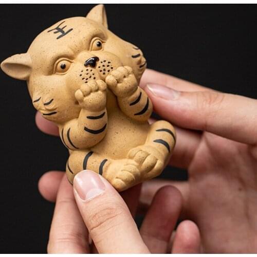 Purple Clay Tea pet Handwork Lucky cute tiger ornaments Home decoration Tea play tea art tea match