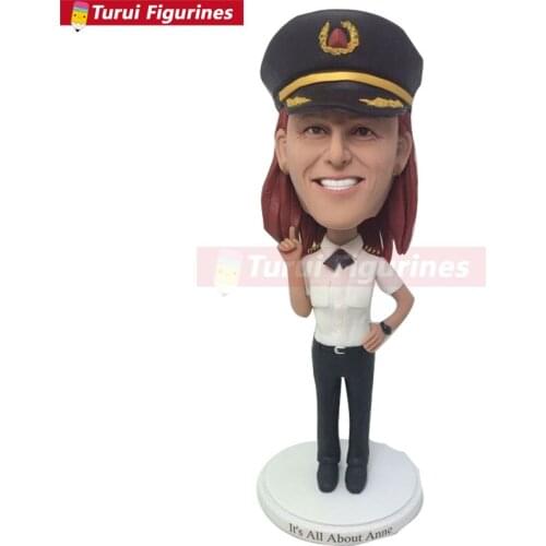 Aircraft Commander Fully Customer Design Bobble Head Clay Figurine Based on Customers' Photos Using As Birthday Cake Topper Gift