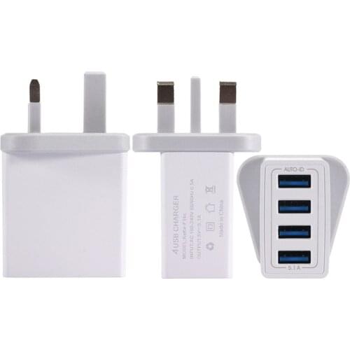 UK Wall Charger USB Adapter 4 Muti Port 5.1A Fast Charging Station Power Charge Block Plug Premium Performance Safety Assurance