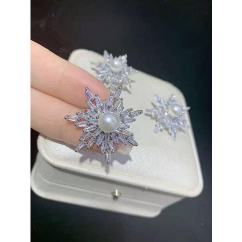High-grade three color microscope zircon noble court snowflake white natural freshwater pearl clasp fashion jewelry