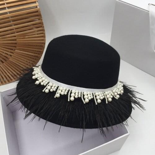 Japanese small sweet wind feathers pearl tassel Hepburn wind fisherman hat aristocratic elegance han edition fashion POTS hat ha