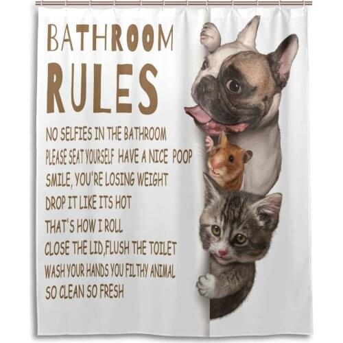 Family Bathroom Rules Shower Curtain Funny Quotes Cat and Dog Shower Curtains Guinea Pig Animal Bath Decor Pitbull Bathroom