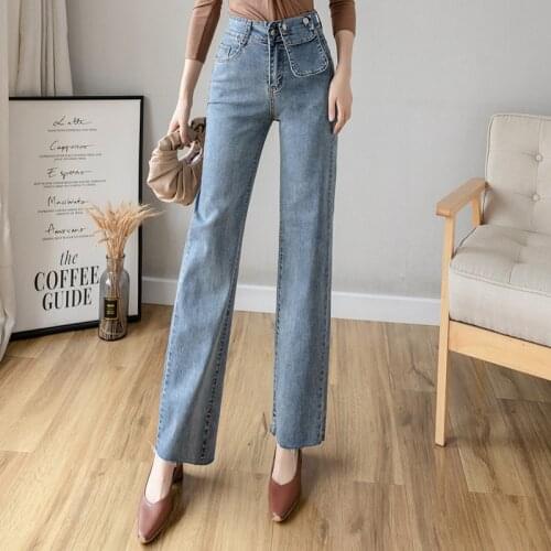 Woman Pants New Design Straight Jeans High Waist Blue Excellent Cotton Denim Trousers for Female Apear Temperament