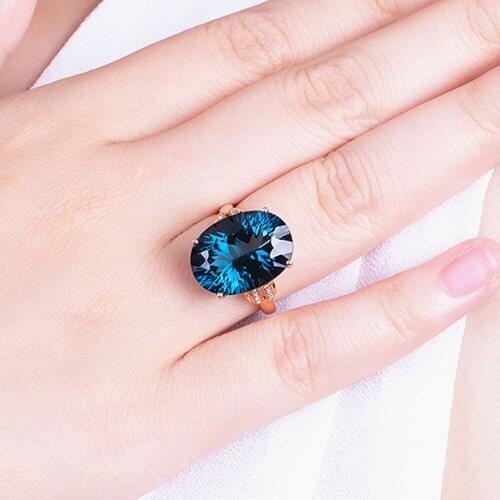 Fashion Peacock Blue Crystal Sapphire Gemstones Diamonds Rings for Women Rose Gold Color Bague Jewelry Party Accessory Gifts New