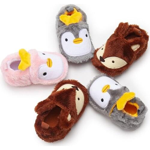 Newborn Baby Winter Warm Slippers Cute Cartoon Animal Plush Boots First Walker Bedroom Shoes Non-Slip Infant Toddler Prewalkers