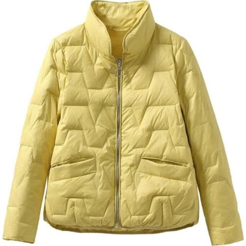 Winter Ultra Light Down Jacket Women Stand collar Long Sleeve Warm Parkas Loose Pockets Duck Down Coat Female Outwear