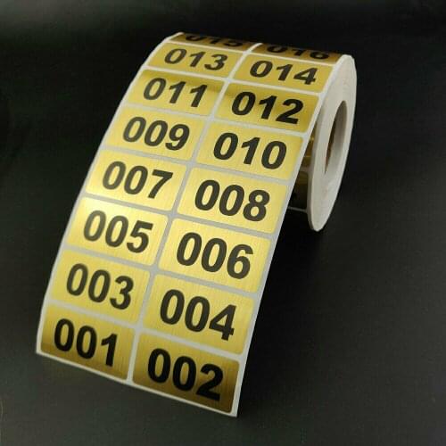 Gold Colour Consecutive Sequential Number Labels Sticker 40mm x 20mm Numbering Stickers 001 to 1000