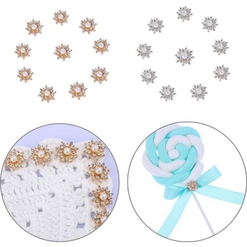10Pcs 16MM Decoration Snowflake Button Flatback Plating Rhinestone Pearl Hairpin Buttons DIY Craft Apparel Sewing Accessories