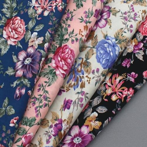 100% Plain Cotton Poplin Pink Black Beige Blue Blooming Peony Flowers Printed Cotton Poplin Fabric 50x140cm Dot Fabric Patchwork