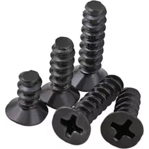 100pcs M1x3/4/5mm Length Black zinc Countersunk head Phillips screw Flat tail Self-tapping screws Flats heads cross nail