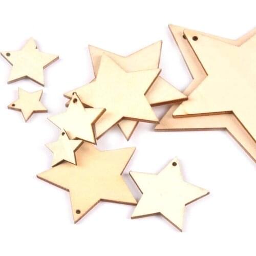 20-100mm One Holes Mix Star Wooden Pattern Christmas Decorations For Home Ornament DIY Wood Crafts For Christmas Party m2191