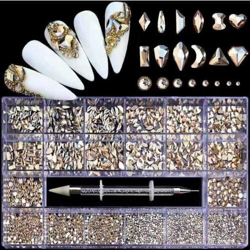 3100Pcs Nail Crystal Rhinestones Kit Fancy Shaped Stones for DIY Nails Art Decorations With Picker Dotting Pen Tweezers