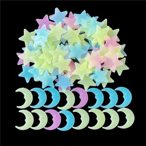 3D Star and Moon Snowflake Energy Storage Fluorescent Glow In the dark Luminous on Wall Stickers for Kids Room living room Decor