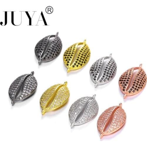 4 Pcs wholesale Copper metal inlaid Black / Clear Zircon Shell Connectors for Jewelry Making Bracelet Accessories DIY Handmade