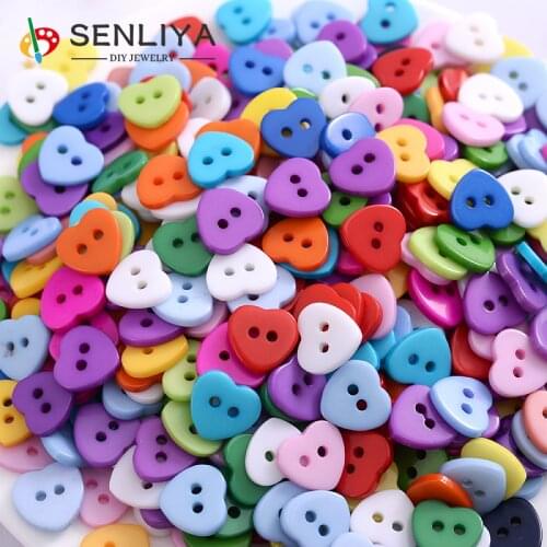 11mm 50-250Pcs Resin Buttons Sewing Clothes 16colors Heart Shape 2 Holes Buttons Scrapbooking For Clothes Dolls Diy Accessories