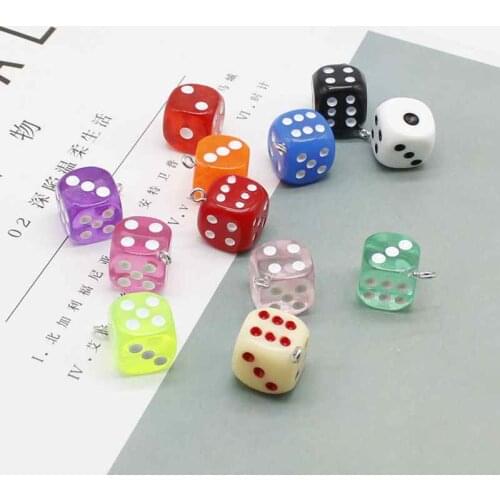 6 pieces of candy-colored dice resin craft casino female mens jewelry personalized fun DIY pendant making accessories