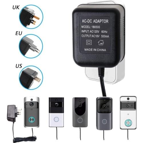 18V 500mA UK/EU/US Plug Power Supply Adapter Transformer Charger for WiFi Wireless Doorbell IP Video Intercom Ring Camera E56B