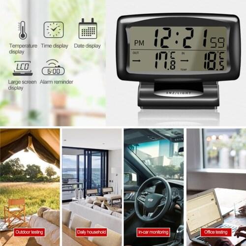 Car Thermometer Digital Alarm Clock Auto Vehicles Temperature Gauge with Backlight Car Electronics Car Clock Dashboard Clock