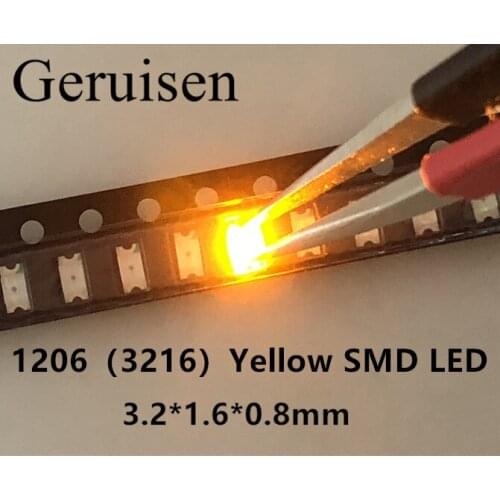 Free Shipping SMD 1206 LED YELLOW Ultra Bright SMD LEDs 1206 yellow 1206 Diodes light-emitting diodes 580-590nm 3.2*1.6mm 100PCS