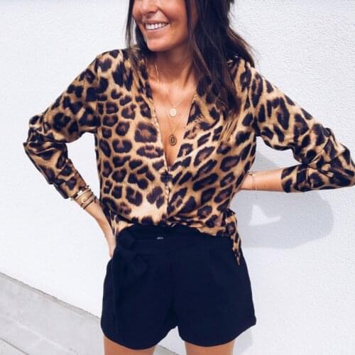 Summer V-Neck Leopard Shirts Fashion Womens Long Sleeve Blouses Female Fashion Shirts Blouses Top Clothing
