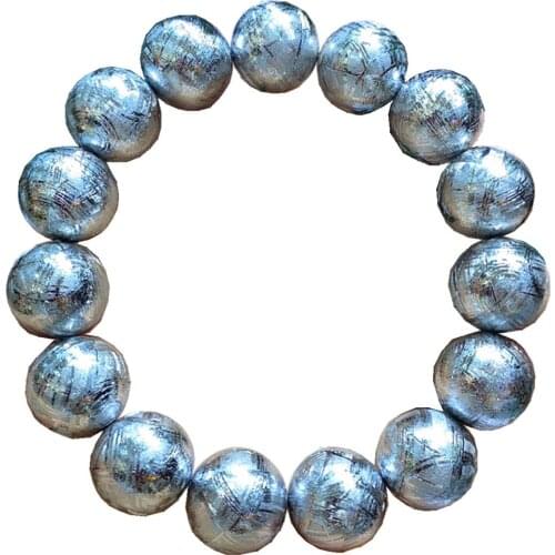 14mm Natural Gibeon Iron Meteorite Moldavite Bracelet For Women Men Gift Beads Silver Crystal Energy Stone Strands Jewelry AAAAA