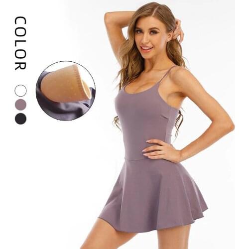 Quick Dry Women Sports Tennis Skirts Suit Skin Touch Stretchable One Piece Pockets Golf Tennis With Shorts Dress Gym Yoga Set