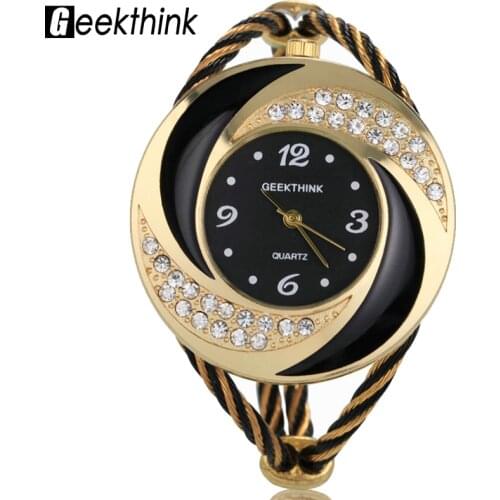 GEEKTHINK Rhinestone Whirlwind Design Metal Weave Clock female Dress Girls Quartz Watch Women Bracelet Ladies Wrist watch Gold