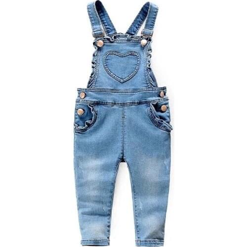 Kids Denim Jumpsuit Back To School New Fashion Children Overalls Jeans Heart Patten Design Kids Pants Boys Girls Jeans Trousers